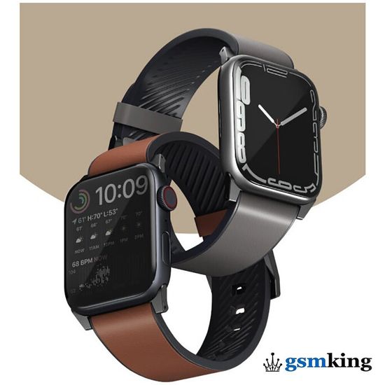 Uniq STRADEN Waterproof Leather/Silicone Strap for Apple Watch 42|44|45mm Brown