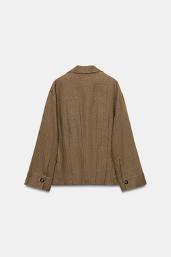 ZARA БОМБЕР ИЗ ЛЬНА С КАРМАНОМ — ZW COLLECTION, СВЕТЛО-КОРИЧНЕВЫЙ