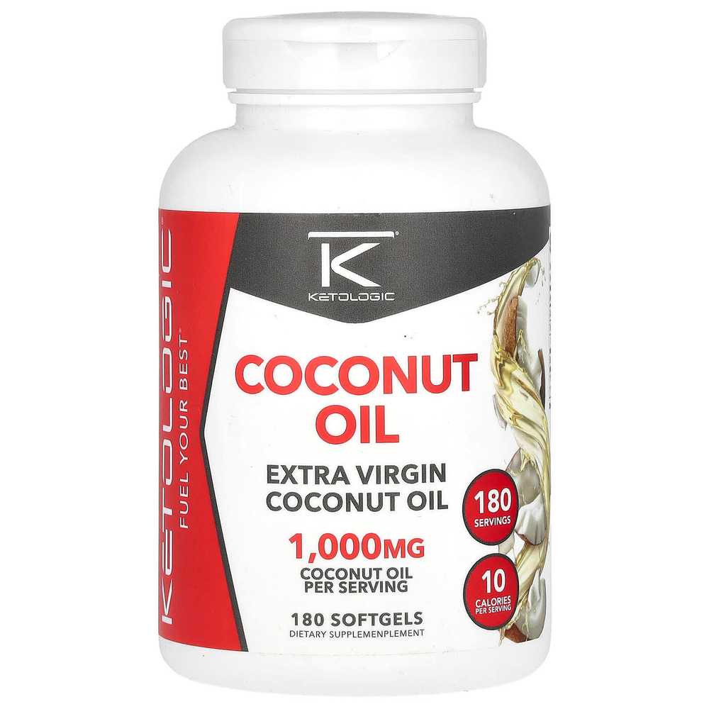 KetoLogic, нерафинированное кокосовое масло высшего качества, 1000 мг, 180 капсул