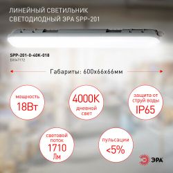 Линейный светодиодный светильник ЭРА SPP-201-0-40K-018 18Вт 4000К 1710Лм IP65 600 матовый