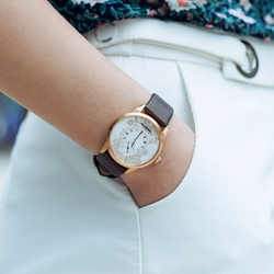 ZEPPELIN Quartz Movement Women"s Watch Silver Dial Stainless Steel Case Genuine Leather Strap