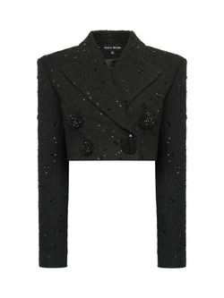 Костюм из черного твида с пайетками