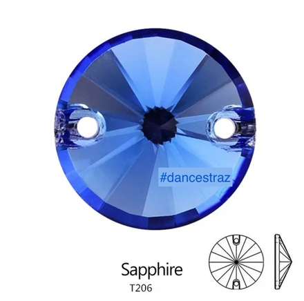 Стразы пришивные, Rivoli, Sapphire, T206, 12mm, (40 ea/pkg), 5A+best, (F2)