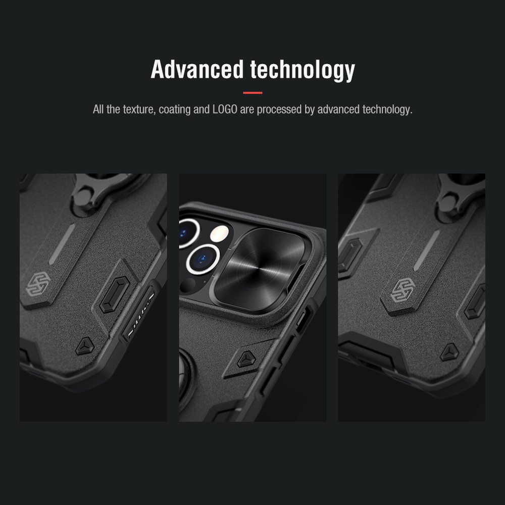 Чехол для телефона iPhone 12 Pro Max от Nillkin серии CamShield Armor Case с кольцом и металлической защитной шторкой для задней камеры