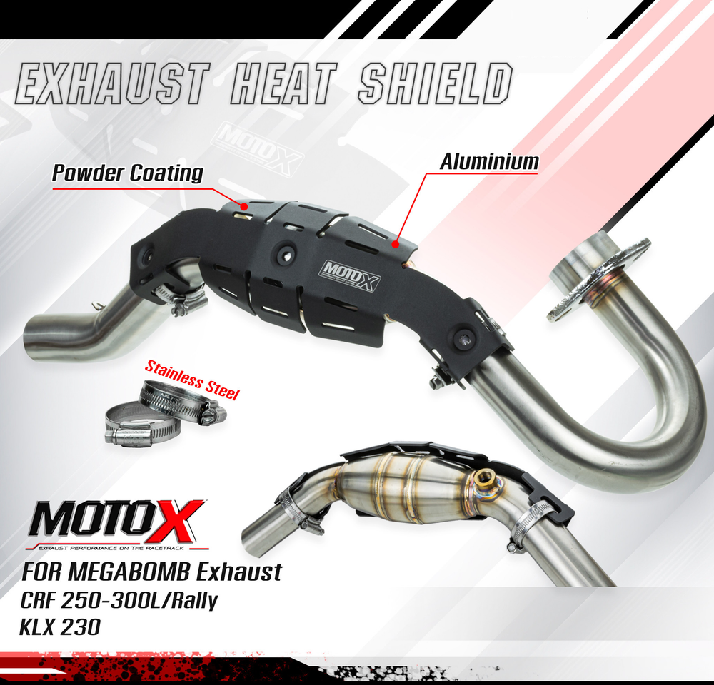 Exhaust Heat Shield  MANIFOLD GUARD MOTO-X for Megabomb pipes Honda CRF250-300l-M-Rally, KLX230 Kawasaki.