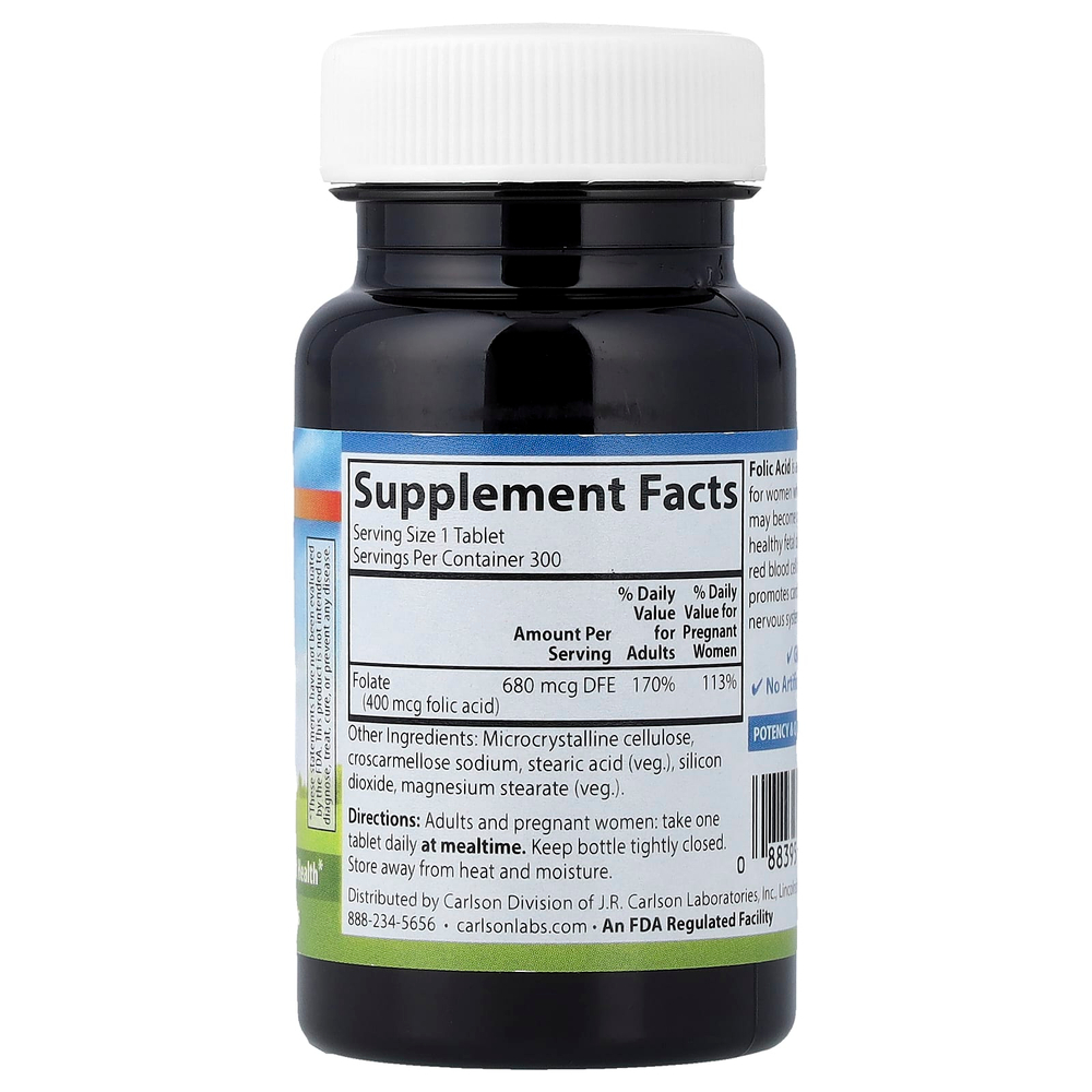 Carlson, Фолиевая кислота, 400 мкг, 300 таблеток