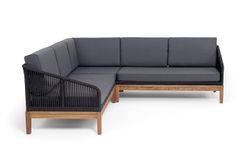 "Канны" диван модульный плетеный из роупа, основание дуб, роуп темно-серый круглый, ткань темно-серая 027