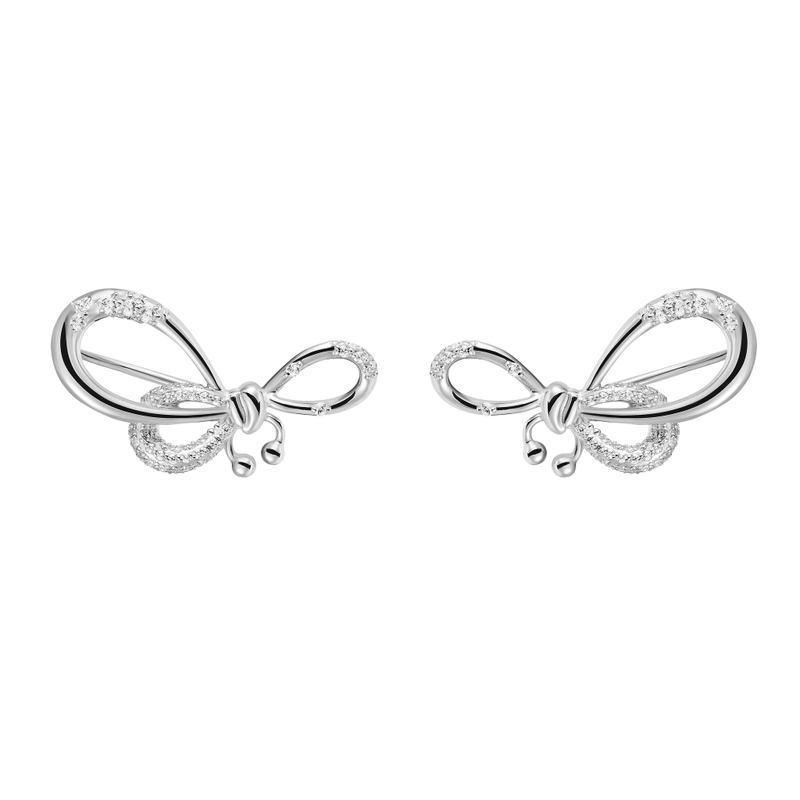 Каффы Кристальный Проколотый Бант – Серебро