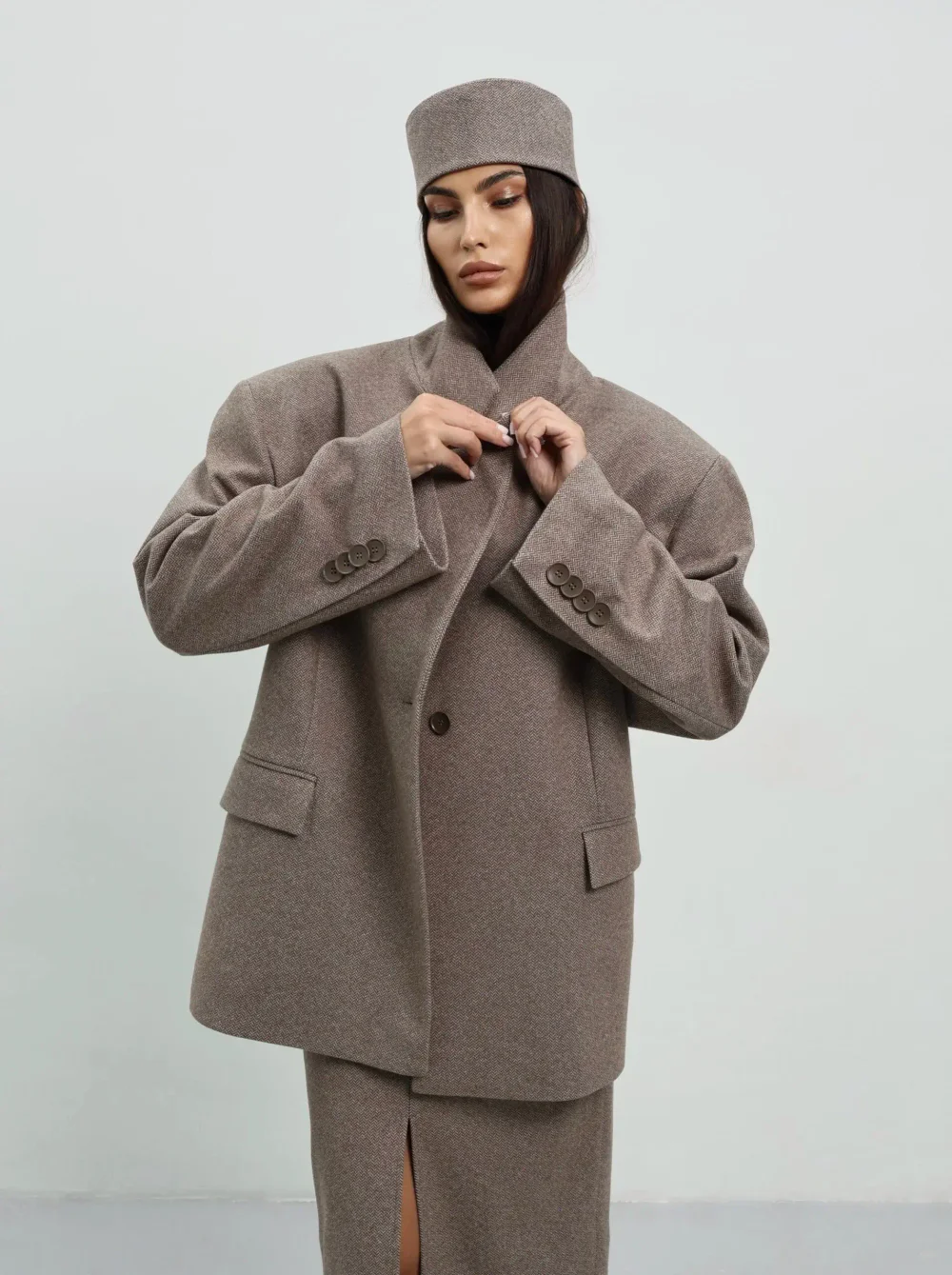 Юбка макси с разрезом спереди, Коричневая