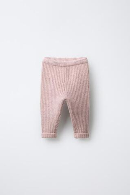 ZARA ЛЕГИНСЫ ИЗ РУБЧАТОГО ТРИКОТАЖА, СВЕТЛО-РОЗОВЫЙ