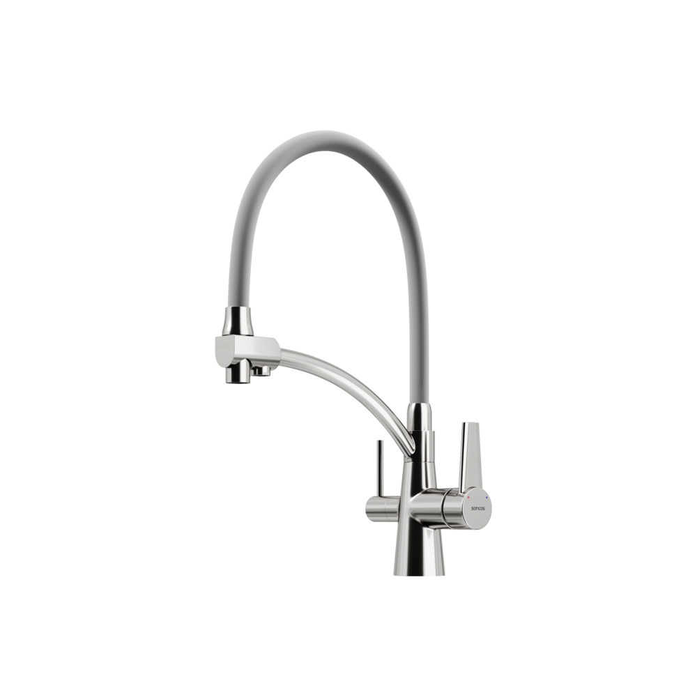 Смеситель для кухни Sancos Eri с гибким изливом, цвет брашированный никель/серый, арт. SC4001BN
