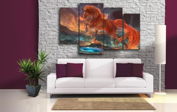 Модульная картина "Лошадь с огненной гривой"