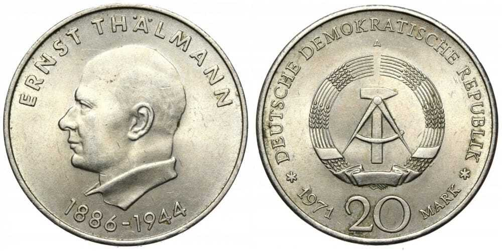 Германия - ГДР 20 марок, 1971 Эрнст Тельман aUNC