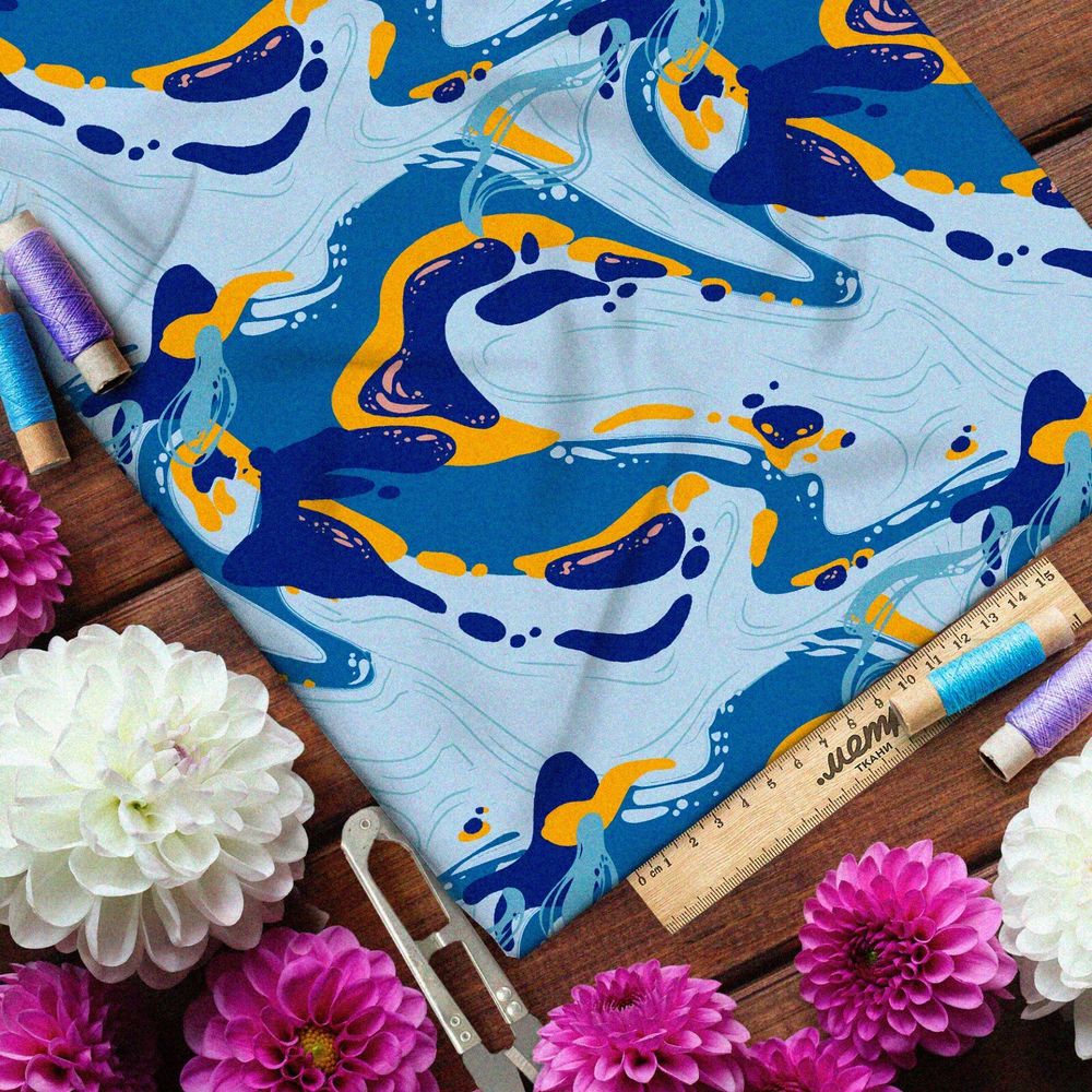 Ткань бифлекс морская вода с цветными акцентами