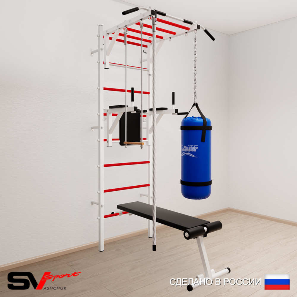 Шведская стенка Sv Sport усиленная 6563 (Турник рукоход/Брусья/Скамья/Канат/Трапеция/Цепь/Мешок 30кг)