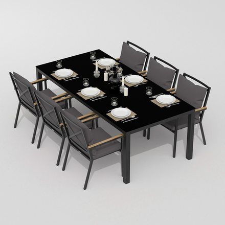 Обеденная группа Ideal Patio  КАНА ФЕСТА плюс каркас карбон, стол стекло 220, ткань антрацит