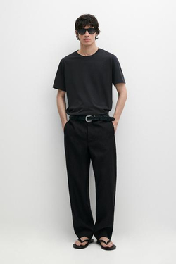 Massimo Dutti Футболка из 100% хлопка с декоративными деталями на плечах, свинцовый