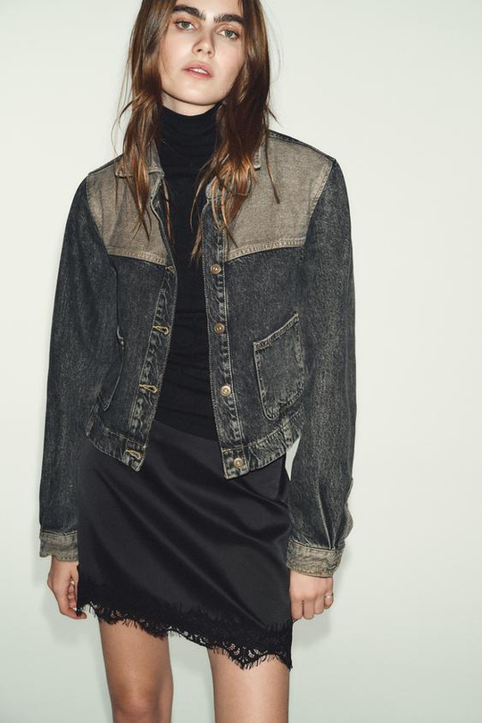 ZARA ЮБКА-ШОРТЫ С КРУЖЕВНЫМ НИЗОМ, ЧЕРНЫЙ