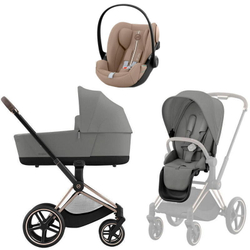 Коляска Cybex Priam IV Rosegold complete и автокресло Cloud G i-Size Almond Beige Plus 3 в 1 Mirage Grey
