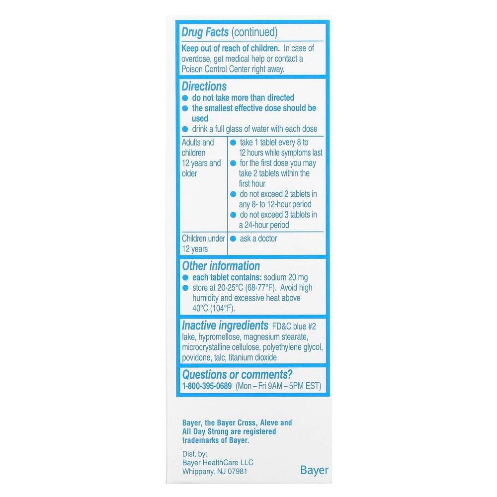 Aleve, Напроксен натрия в таблетках, боль в спине и мышцах, 220 мг, 90 таблеток