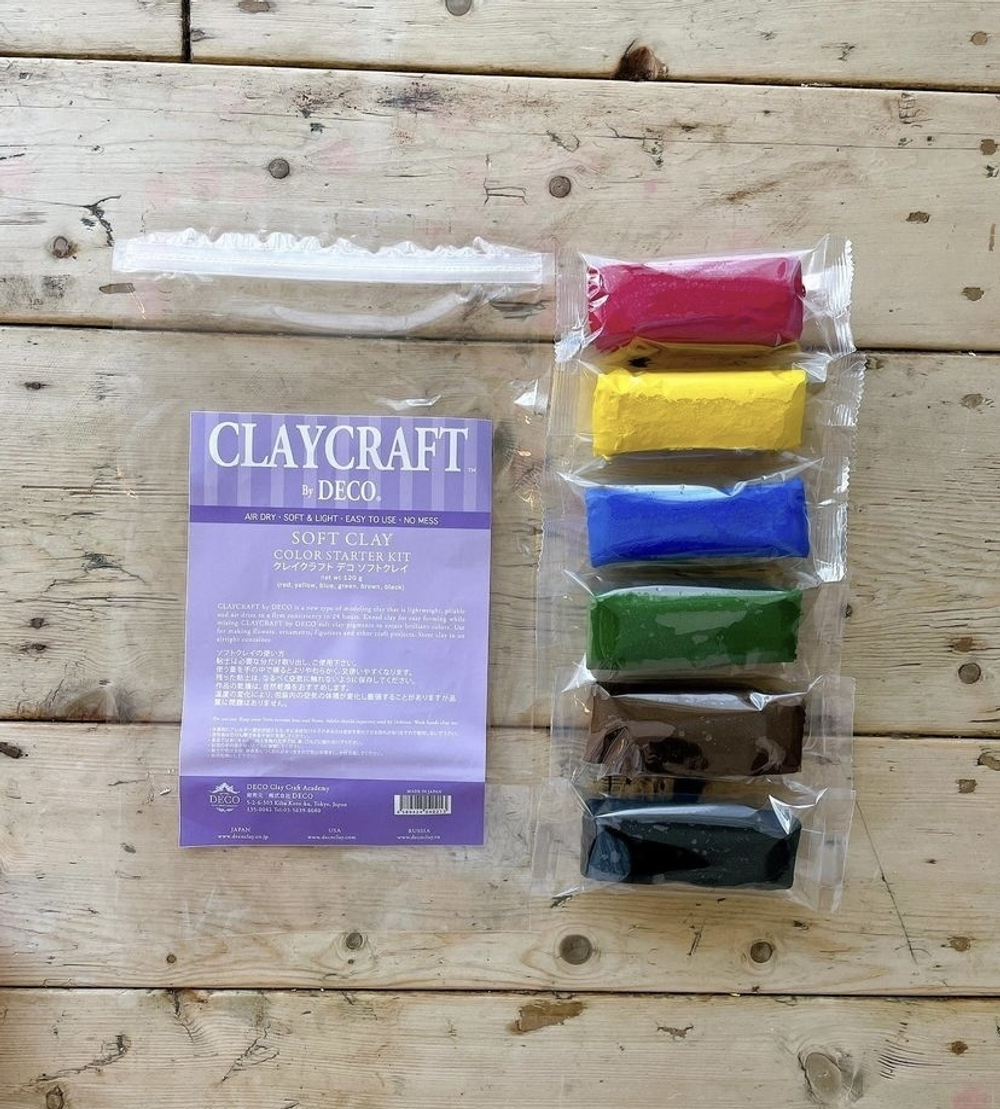 Глина полимерная зефирная для лепки. Набор базовых цветов DECOClay Craft, самозатвердевающая, 6 цветов по 20 гр.