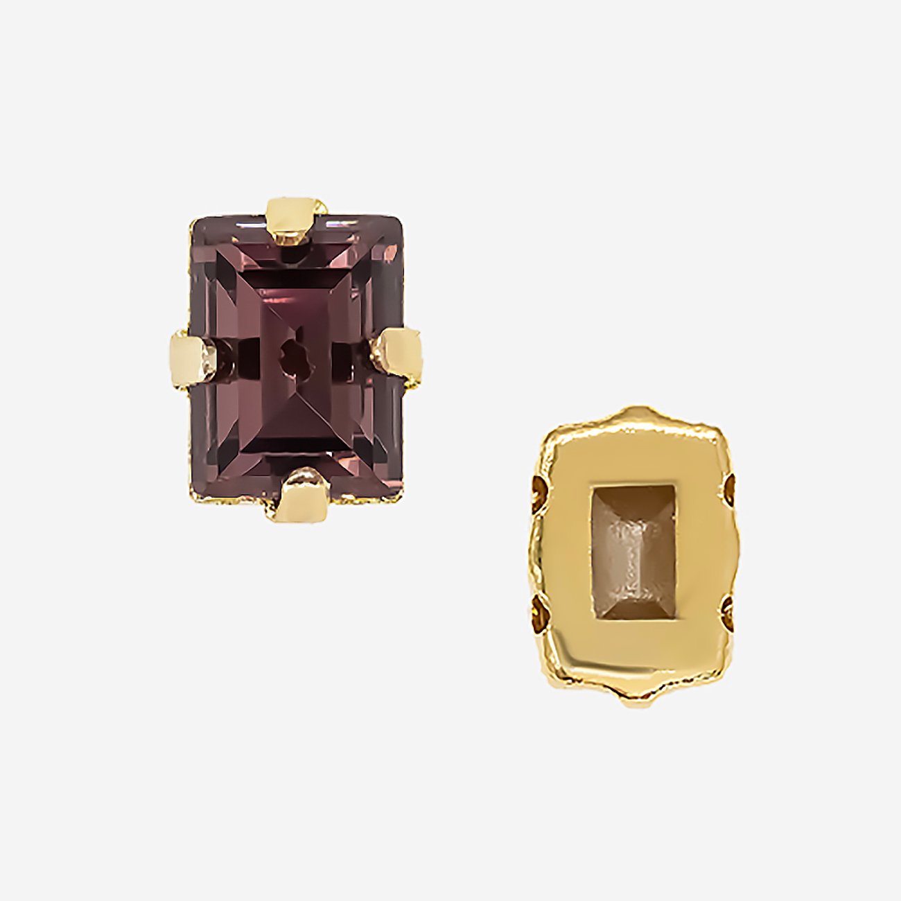 Кристалл Прямоугольник (Step Cut Fancy Stone) в цапах, оттенок "Бургунди"/"Burgundy", 9*7мм, позолота
