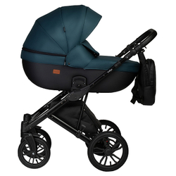 Детская коляска Indigo Mio S 2 в 1 06 черная кожа+изумрудный