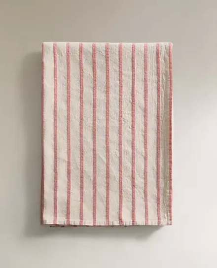 ZARA HOME ПЛЯЖНОЕ ПОЛОТЕНЦЕ В ПОЛОСКУ, КОРАЛЛОВЫЙ