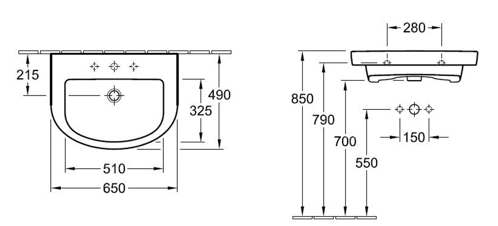 Pаковина Villeroy & Boch Subway 2.0, 7114, 65x49 см, альпийский белый, 7114FA01