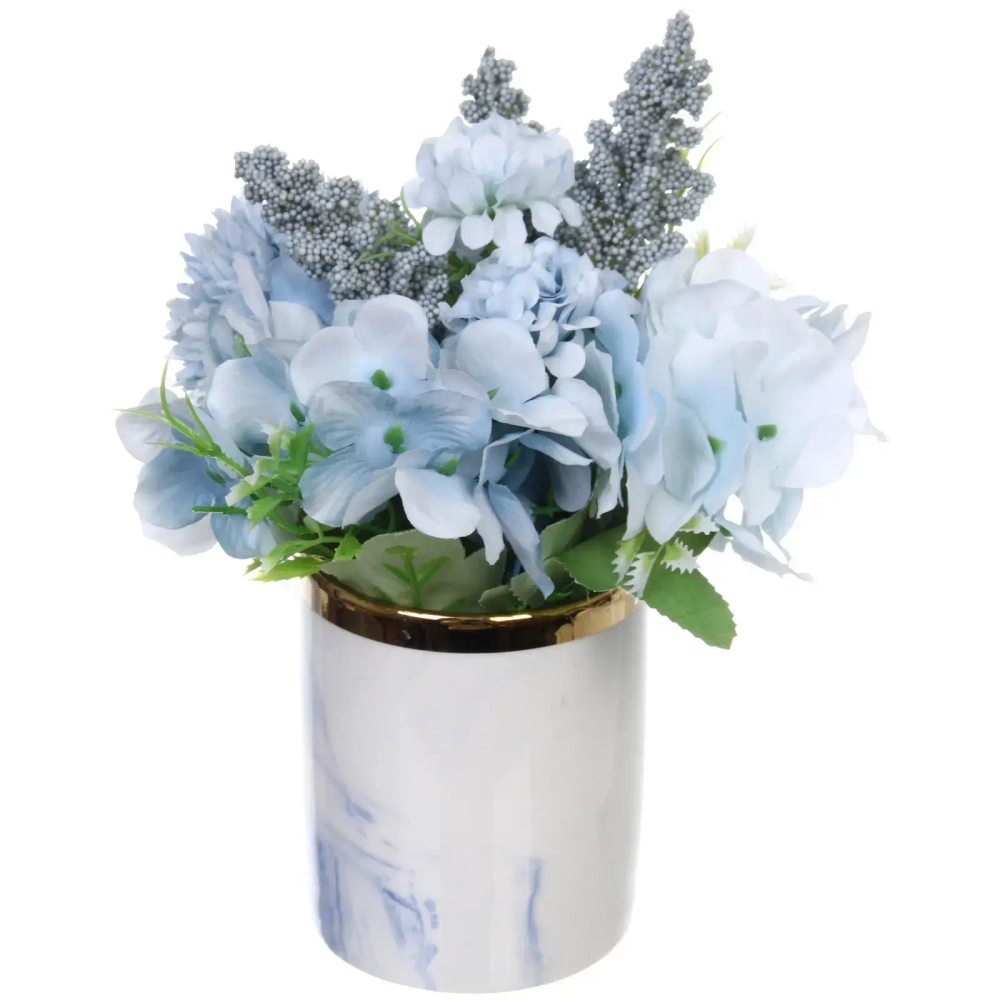 Цветочная композиция «Шарм» голубой 15*21см в керамическом горшке HL-14