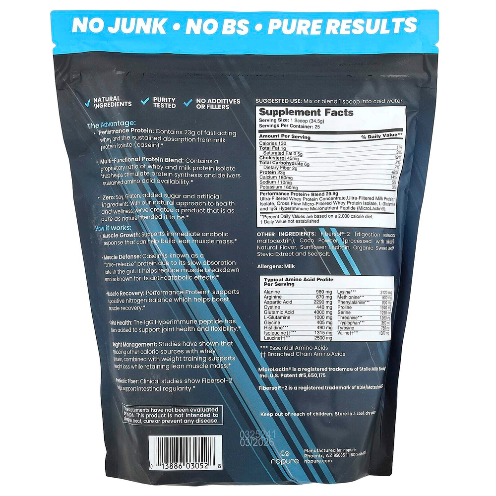 NB Pure, Performance Protein +, шоколад, 862,5 г (1,9 фунта)