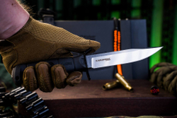 Нож Kizlyar Supreme COMBAT AUS-10Co (Cryo) SW BKH PS (StoneWash, Black Kraton Handle, Polyamid Sheath)