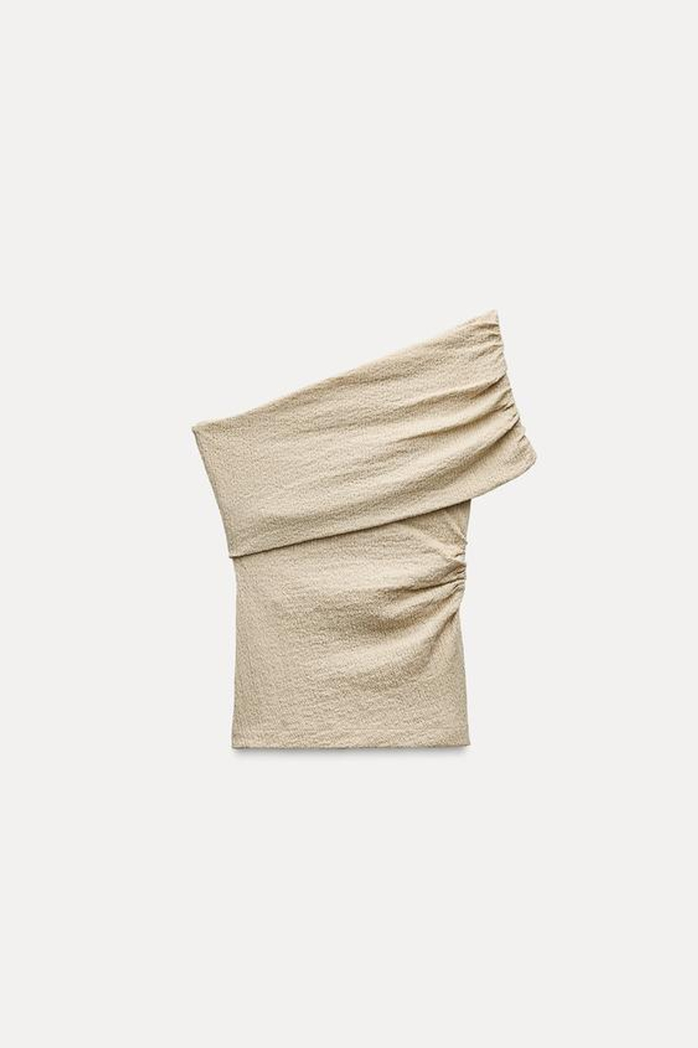 ZARA АСИММЕТРИЧНЫЙ ТОП ИЗ РЕЛЬЕФНОЙ ТКАНИ, БЕЖЕВЫЙ