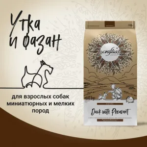 Сухой корм CRAFTIA NATURA для взрослых собак миниатюрных и мелких пород из утки с фазаном