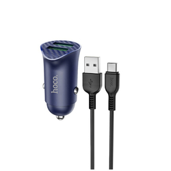 Разделитель автомобильный Hoco Z39 Farsighted dual port QC3.0 Car charger с кабелем Type-C (2USB: 3.6V-6.5V &amp; 3A 18W) Синий