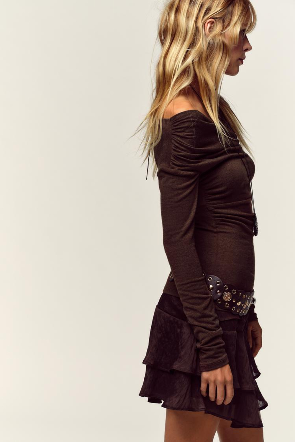 ZARA ТОП С ДРАПИРОВКОЙ И ПЕРЕКРЕСТНЫМ ВЫРЕЗОМ, КОРИЧНЕВЫЙ МЕЛАНЖ