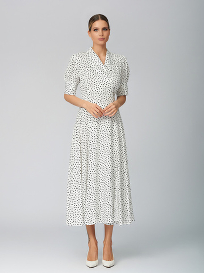 Платье в горох на запах, белое
