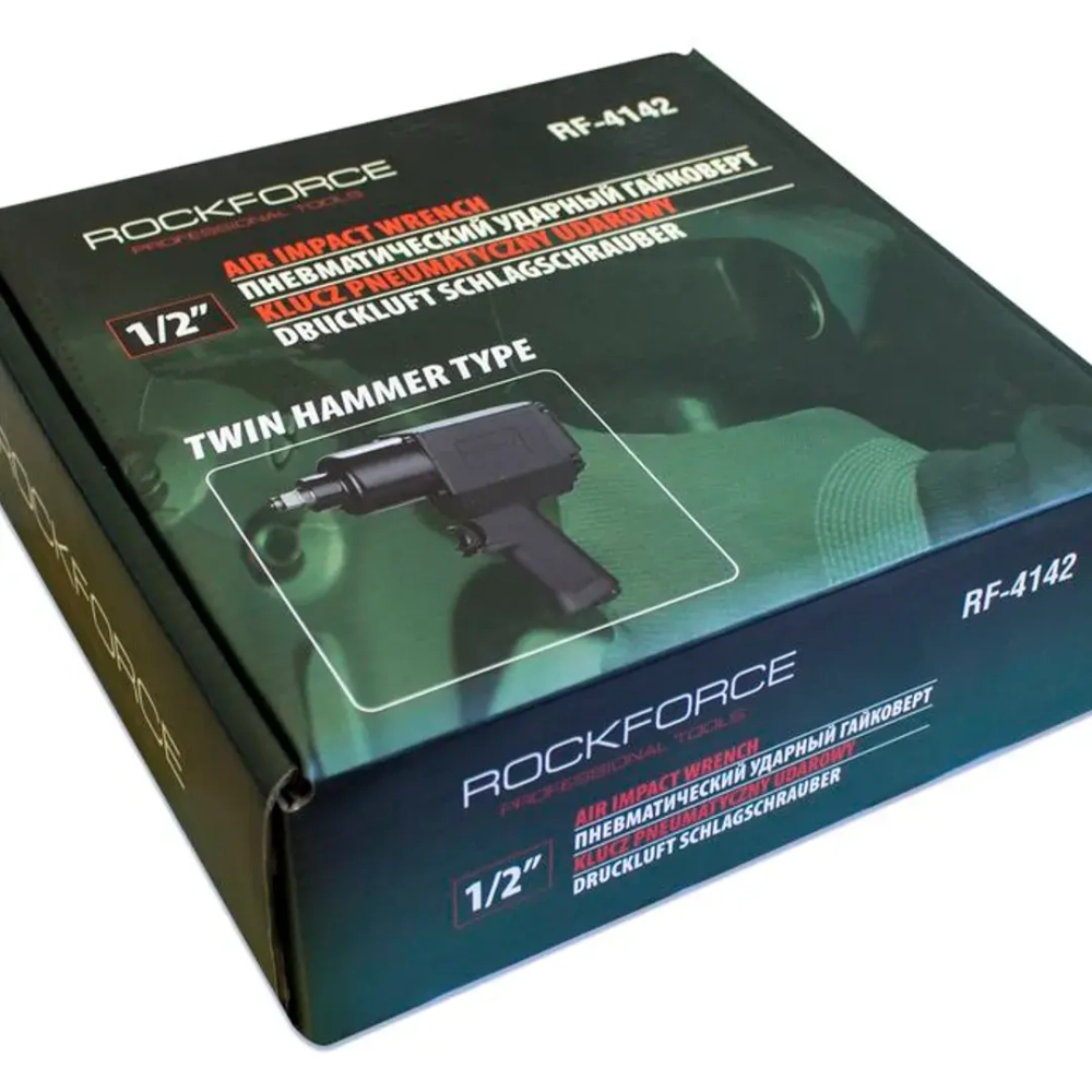 Пневмогайковерт ударный ''Twin Hammer''с реверсом и регулировкой усилия 1/2''(960Hм, 8500 об/мин,6.3bar,256 л/мин) RockForce##Rock FORCE RF-4142