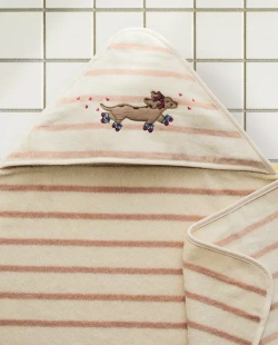 ZARA HOME ДЕТСКОЕ ПОЛОТЕНЦЕ С КАПЮШОНОМ И ВЫШИВКОЙ, РОЗОВЫЙ