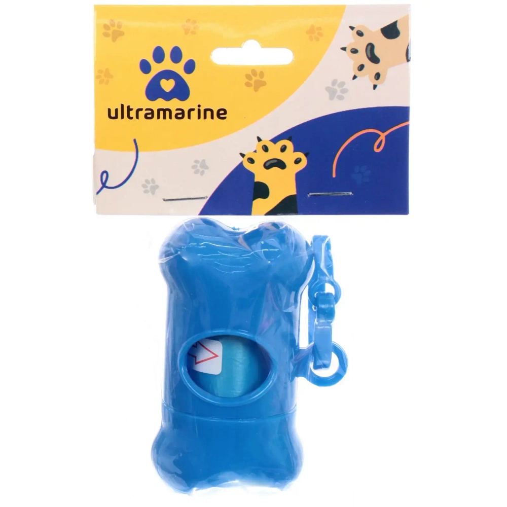 Контейнер с пакетами для уборки за собакой с карабином,цвет голубой Ultramarine