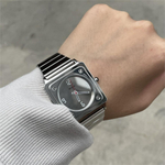 WUSSA ENTER Small Block, Fashion Versatile Quartz Movement Stainless Steel Strap Watch Unisex Silver Dial