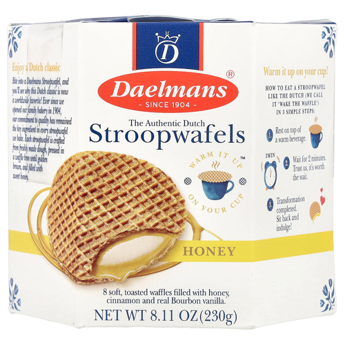 Daelmans, Stroopwafels, мед, 8 вафель, 230 г (8,11 унции)