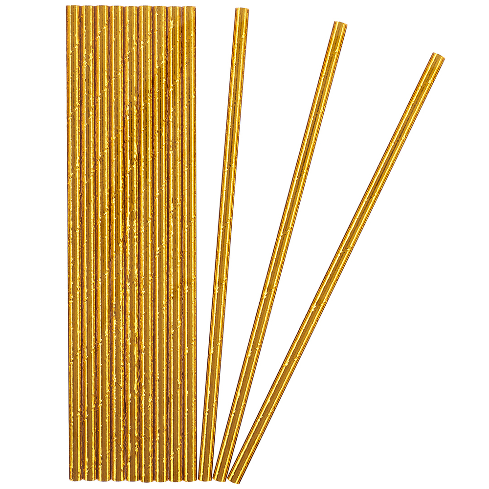 Трубочки для коктейлей фольгированные в золотом цвете, 12 шт