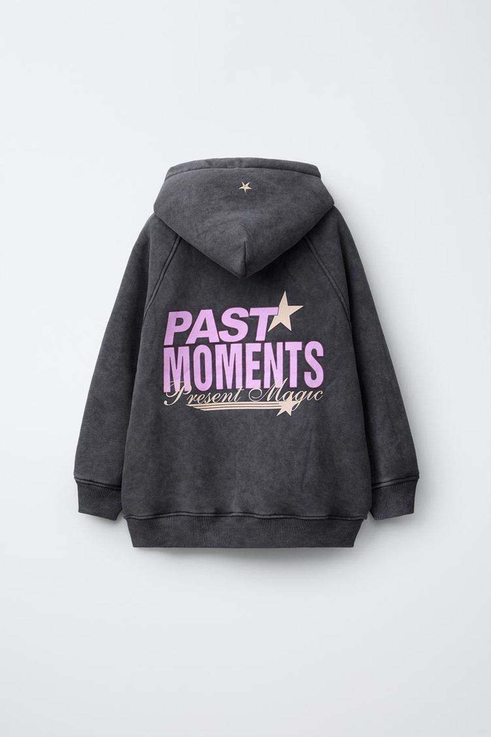 ZARA ТОЛСТОВКА С ЭФФЕКТОМ ПОТЕРТОСТИ С КАПЮШОНОМ И ТЕКСТОМ, АНТРАЦИТОВО-СЕРЫЙ