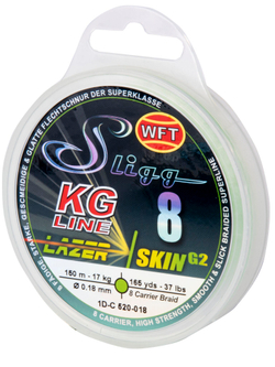 Леска плетёная WFT KG SLIGG LAZER SKIN G2 x8 Chartreuse 150 м, 0.18 мм