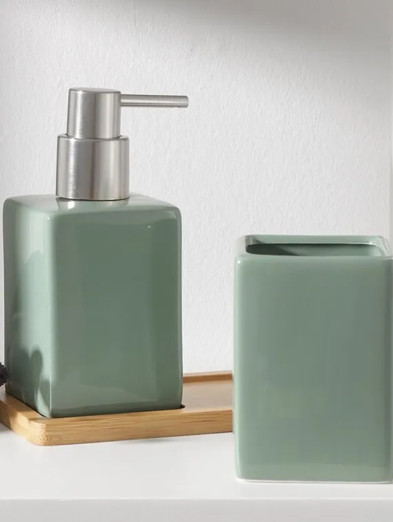 Набор аксессуаров для ванной комнаты SAVANNA Square, 3 предмета (дозатор для мыла, стакан, подставка), цвет зелёный