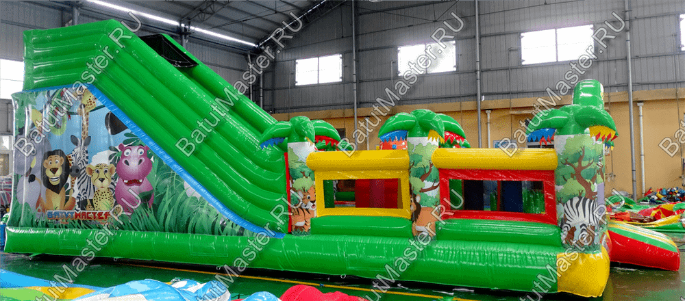Надувной батут "Джунгли малый" борта с сеткой, размер 10*7*5 м