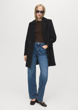 MANGO Двубортное шерстяное пальто, черный