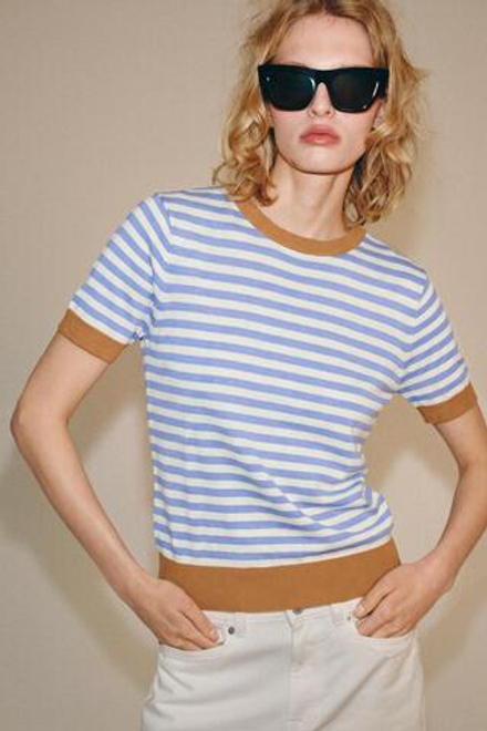 ZARA ТРИКОТАЖНЫЙ ТОП В ПОЛОСКУ, СИНИЙ/БЕЛЫЙ