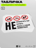 Табличка "Не приносить еду, не курить, не брать с собой животных" на дверь и забор, для двора, дома, подъезда, 40х30 см, Silver Plane x Айдентика Технолоджи